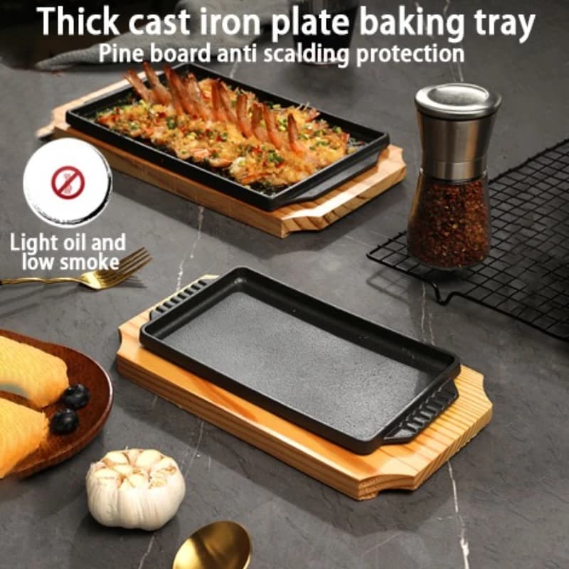 Piatto teppanyaki rettangolare per ristorante, teglia commerciale in ghisa, piatto per pesci teppanyaki a gas domestico, piatto per barbecue