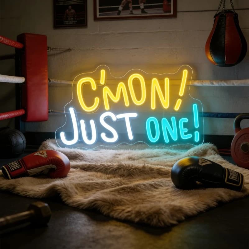 C'mon Just One Neon Sign LED USB Boxing Sport Decor Inspirational Night Light for Workout Room Fitness Punching Bag Decoration
