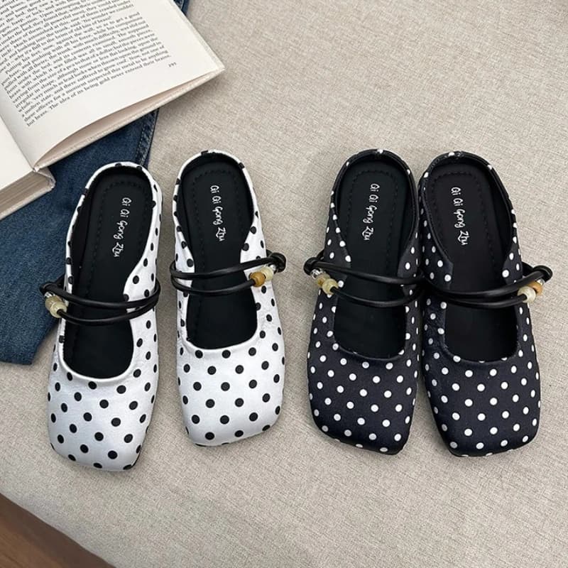 Mules da donna a pois con punta coperta, ciabatte basse da esterno, eleganti slip-on primaverili/estivi, scarpe da donna con cinturino posteriore