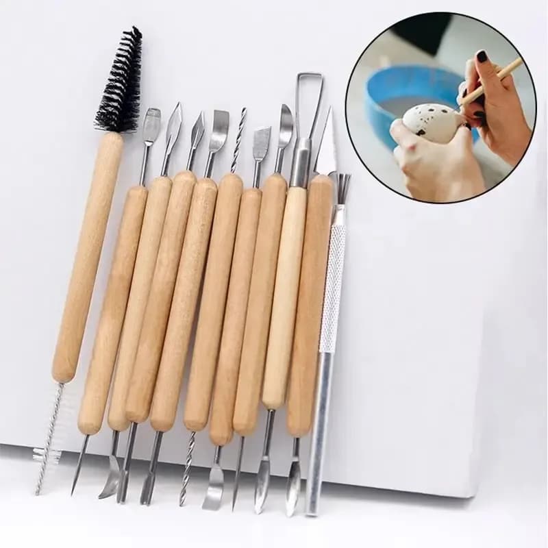 11 pz/set Strumenti di Ceramica Legno Coltello a Filo a Doppia Punta Per La Riparazione di Argilla, Set di Strumenti per Intagliare Scultura in Argilla Polimero di Ceramica carveKit