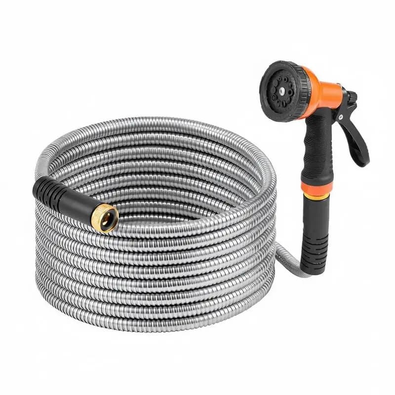 Metal Garden Hose 25 ft, Rust Proof Stainless Steel Water Hose, Heavy Duty Backyard Hose with 10 Function Nozzle, No-Kink & Flexible Water Pipe, Lightweight Metal Hose for Yard, Outdoor
