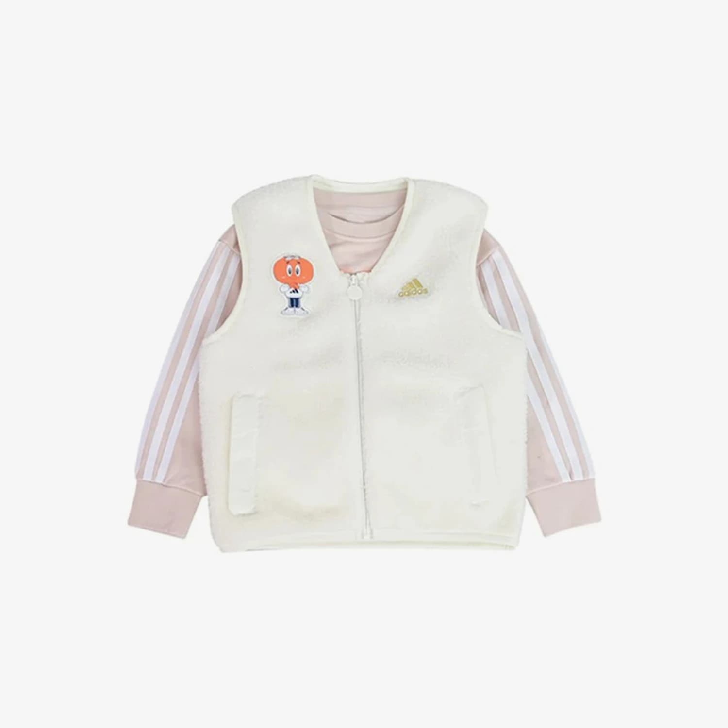 Adidas Official Authentic 2024 Set da due pezzi con gilet e felpa con cappuccio in finto shearling per bambini JF3871