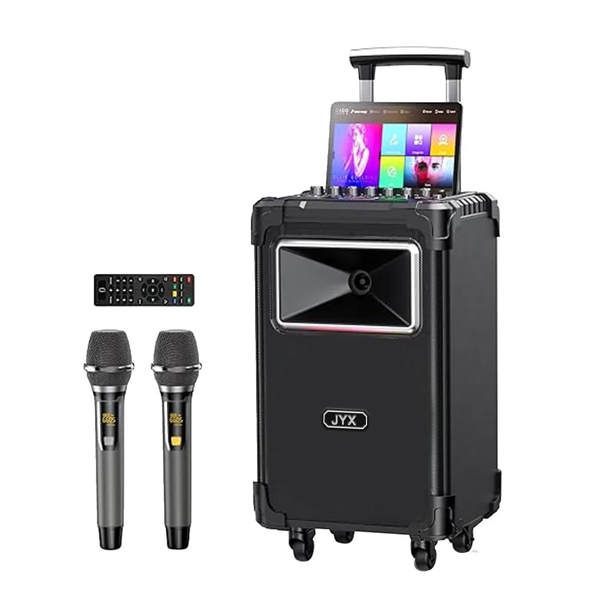 Macchina per karaoke Jyx An20, altoparlante per basso da 10 pollici (circa 25,4 cm) Altoparlante per karaoke Bluetooth di grandi dimensioni con 2 microfoni wireless, luci per feste, supporta taglio vocale, Tws/Bluetooth/Rec/Usb/Tf/Aux
