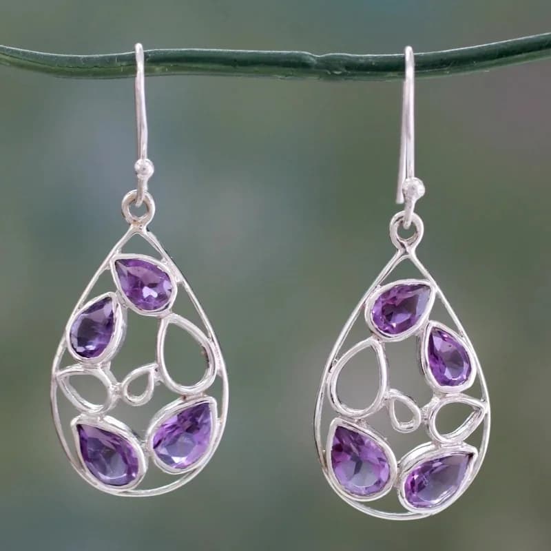 Fashion Sparkling Purple Synthetic Zirconia Waterdrop Dangle Earrings Women's Elegant Charm Banquet Festival Hollow Jewelry Gift