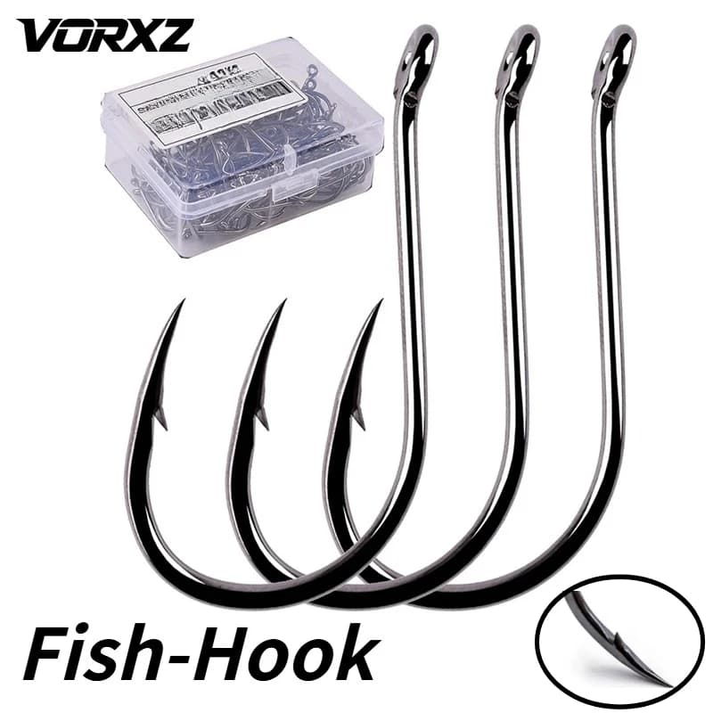 100PCS Barbed Fishing Hooks Sharp Eyelet Fish Hook Angling Tackle Box Packed for Saltwater Freshwater Sea Lake Fishing