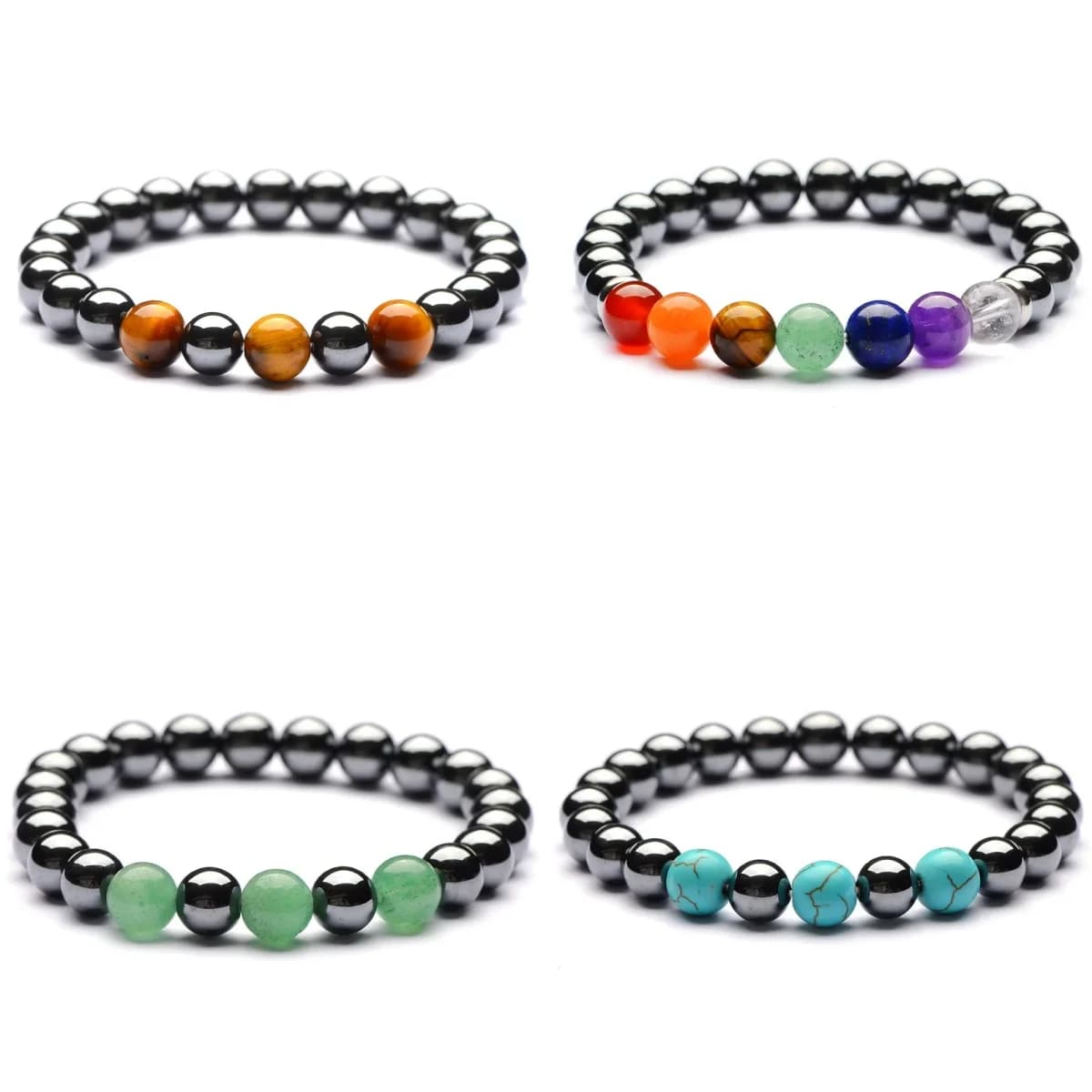 10 pz Amante Amicizia 8mm Ematite 7 Chakra Turchesi Pietra Bracciale Reiki Guarigione Perline Filo Braccialetti di Energia Gioielli