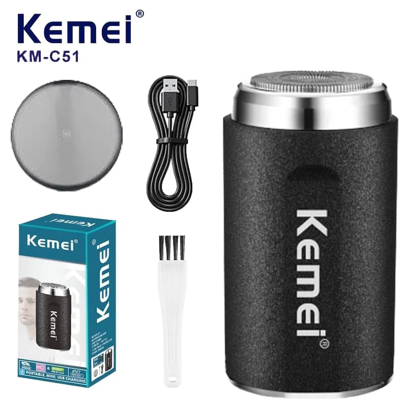 Kemei KM-C51 portable electric barba for man, small steel cannon shaver, mini rechargeable barba