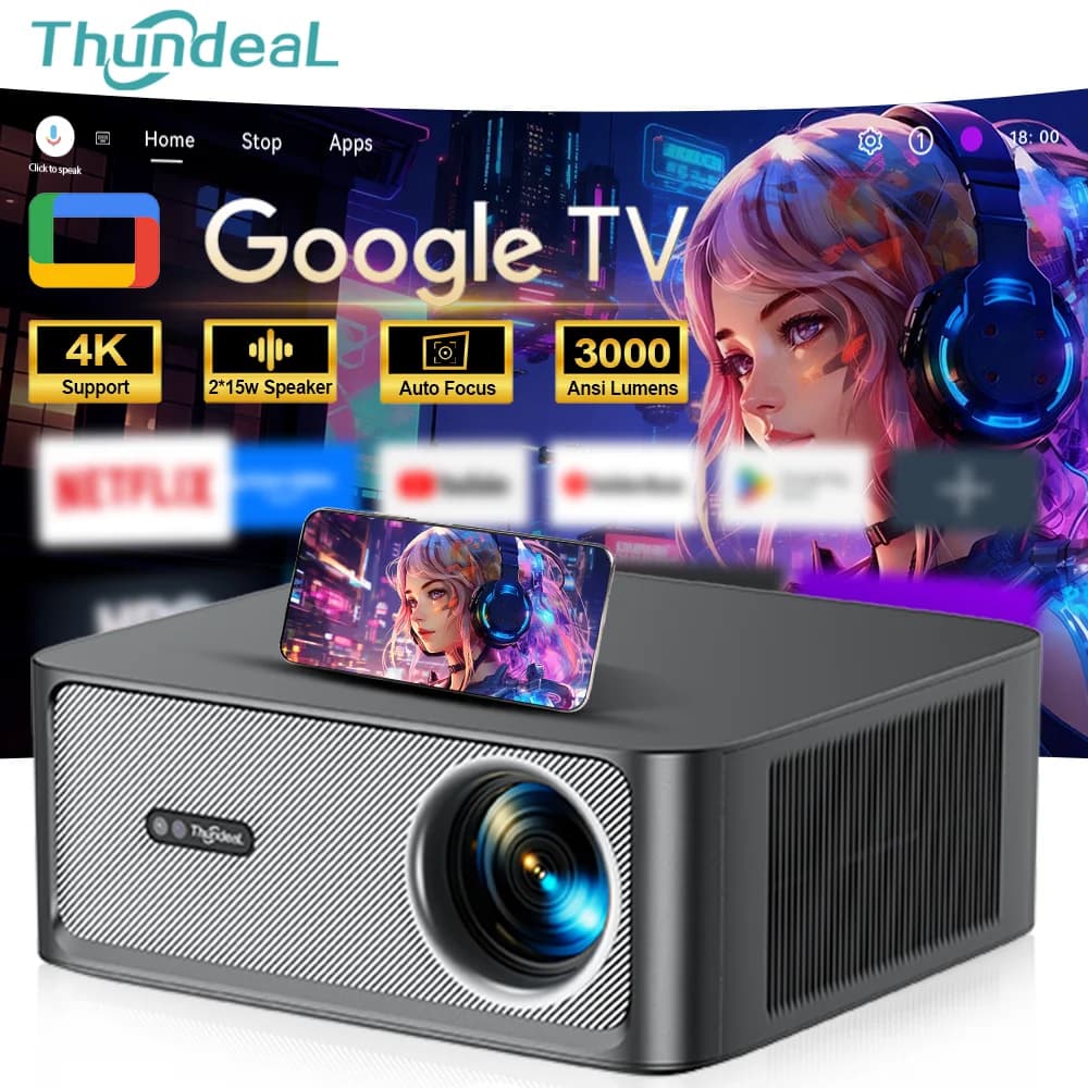 Proiettore ThundeaL TD98Pro ATV Full HD 1080P, TD98 Pro con Android TV Ufficiale Google, Video 4K, WiFi, Cinema e Teatro Domestico