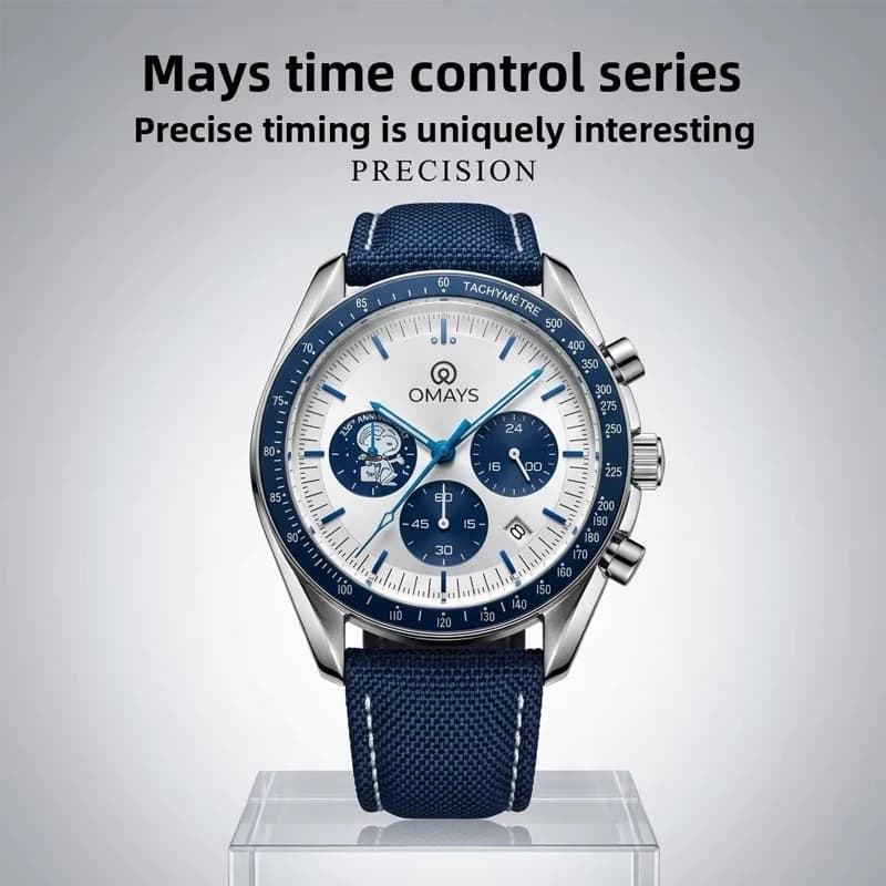 OMAYS Men's Luxury Sport Watch, 50th Anniversary Edition, Blue Nylon Band, Chronograph Quartz Wristwatch