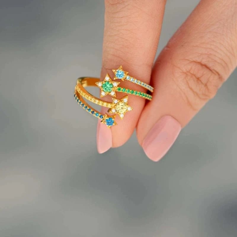Colorful Meteor Open Ring Korean Japanese Style Adjustable Stackable Ring for Women Light Luxury Trendy Jewelry Gift