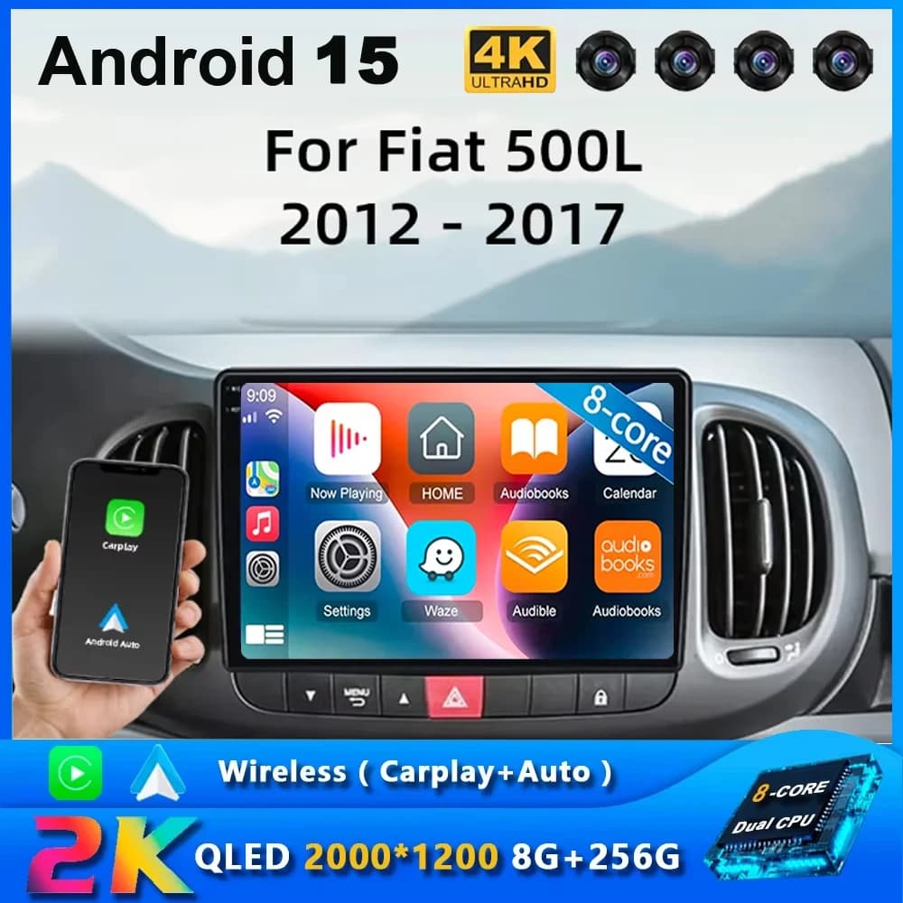 Android 15 Per Fiat 500L 2012 - 2017 Autoradio Lettore video multimediale Navigazione GPS Auto Carplay QLED Touch Screen No 2Din DVD