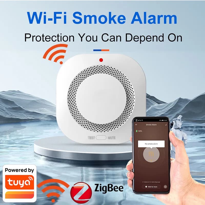 Rilevatore di fumo Tuya WiFi Zigbee – Rilevatore di incendio intelligente con Tuya Smart per la sicurezza antincendio domestica e avvisi di emergenza