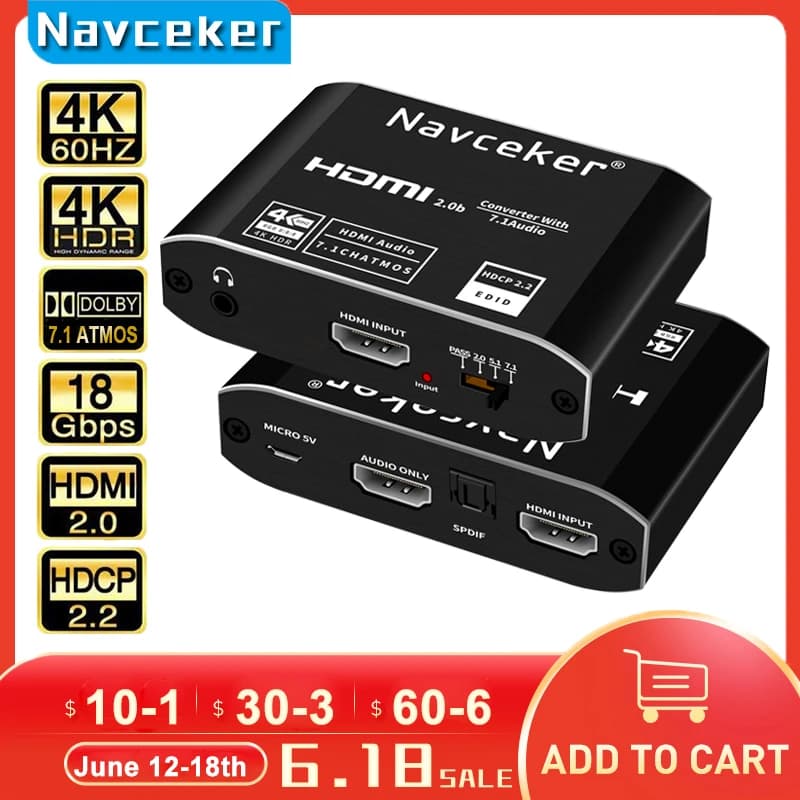 2023 HDMI Audio Extractor 4K HDMI SPDIF Converter 5.1 HDMI a HDMI a RCA Splitter ottico TOSLINK Switch adattatore digitale 7.1 HDMI