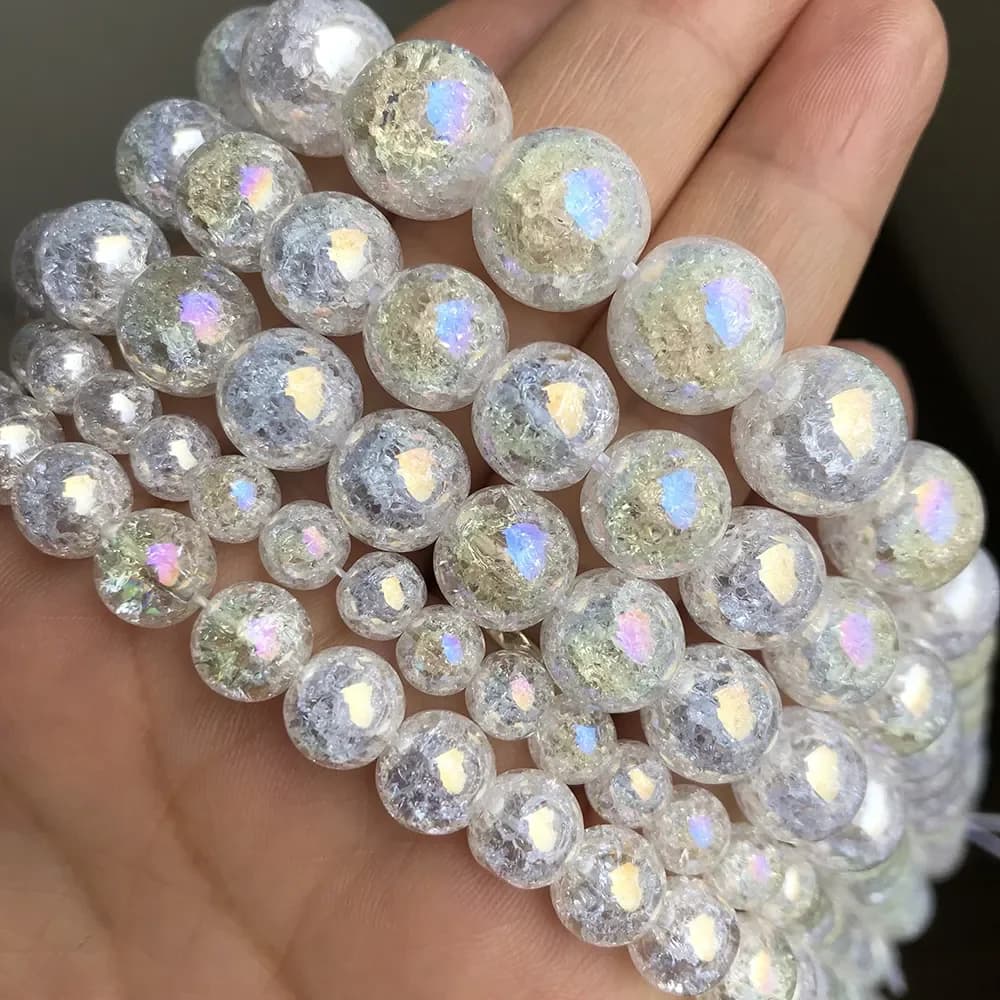 Natural Stone AB White Snow Cracked Quartz Crystal Beads For Jewelry Making Diy Bracelet Necklace 15Inch 4 6 8 10 12mm