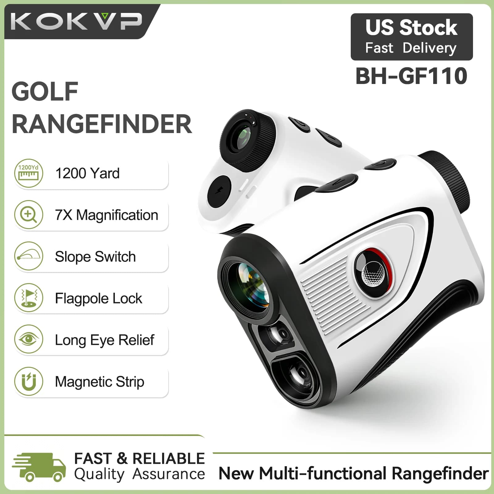 KOKVP Golf Rangefinder 7X 905nm 1200 Yard Multifunctional Rangefinder Monocular Telescope with Slope Compensation Flag Lock Vibration USB Rechargeable for Golfer and Outdoor Measuring