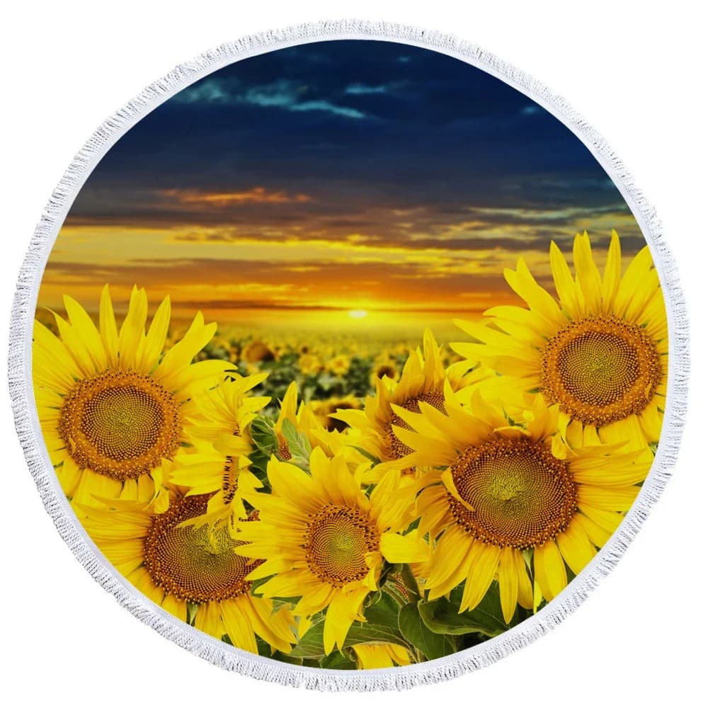 Circular beach towel sunflowers with tassels Flowers Bath towel for thick showers Round yoga mat for summer swimming in microfiber