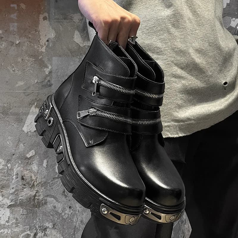 stivali da uomo con plateau punk gotico moda di lusso scarpe firmate nere stivali da cowboy in pelle originali botas da moto alla moda e alla moda