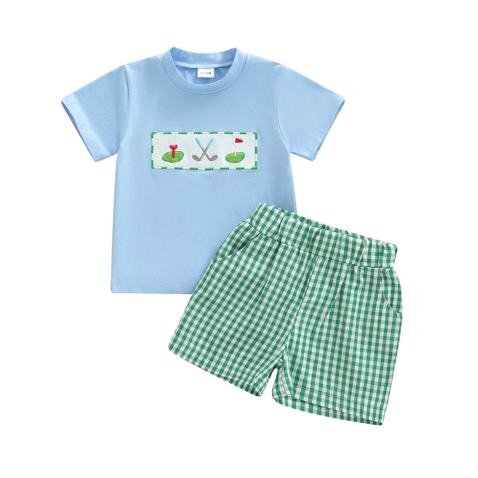 Completo da golf per bambino piccolo, t-shirt a maniche corte e pantaloncini scozzesi, set estivo da 2 pezzi, 12M-5T