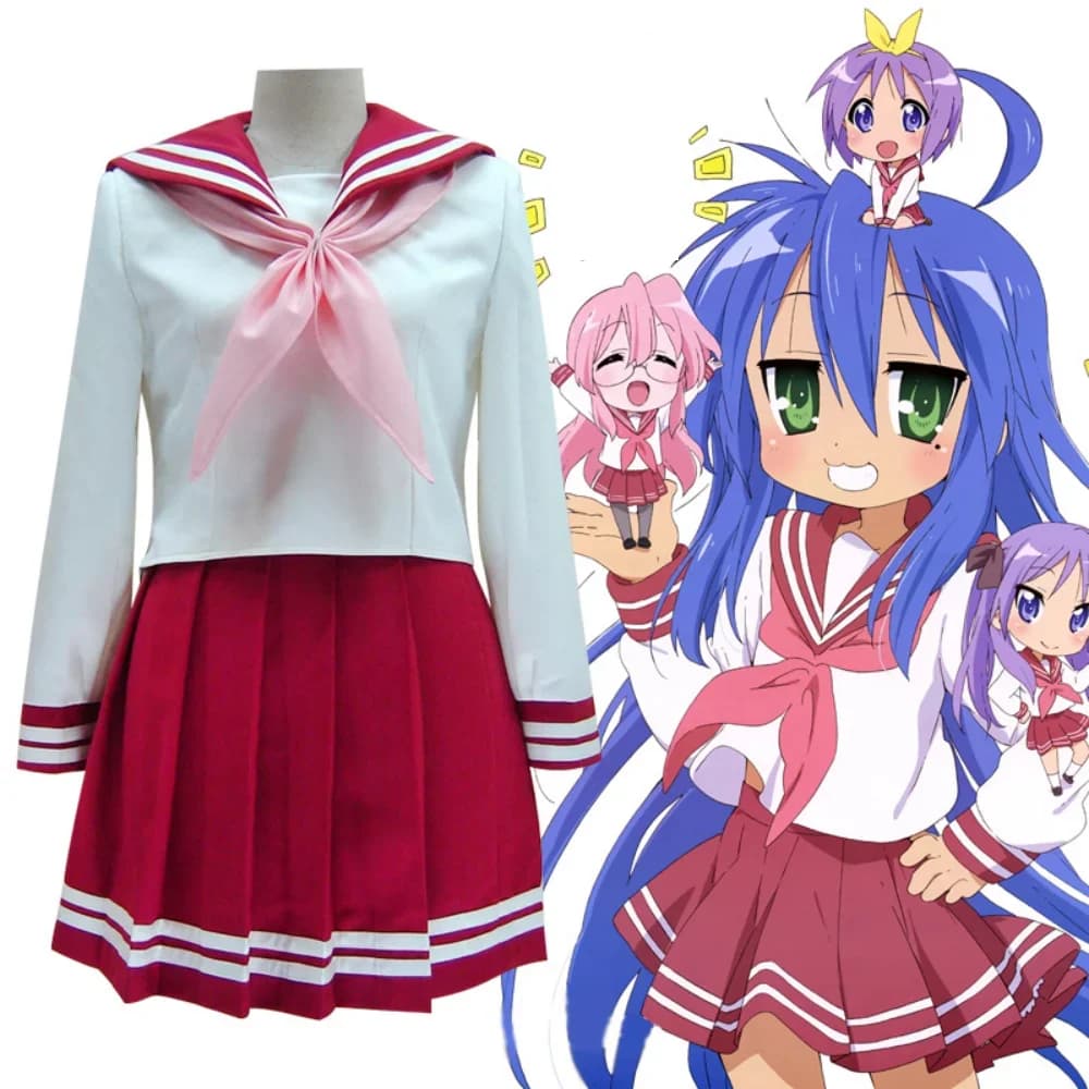 Costume Cosplay Anime Lucky Star Izumi Konata con Parrucca, Set di Abbigliamento per Halloween
