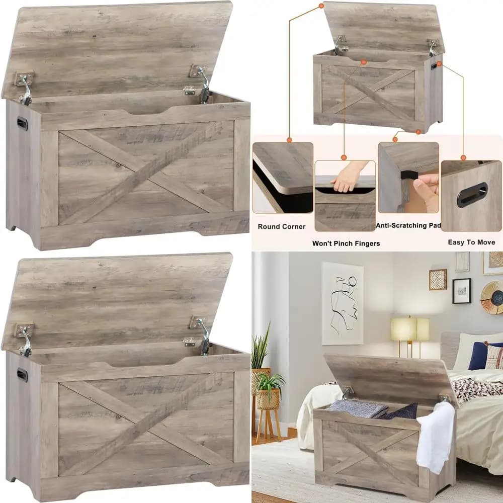 Panca portaoggetti in legno grigio con 2 cerniere, 15,7x31,5x18,9, scarpiera da ingresso per soggiorno e camera da letto