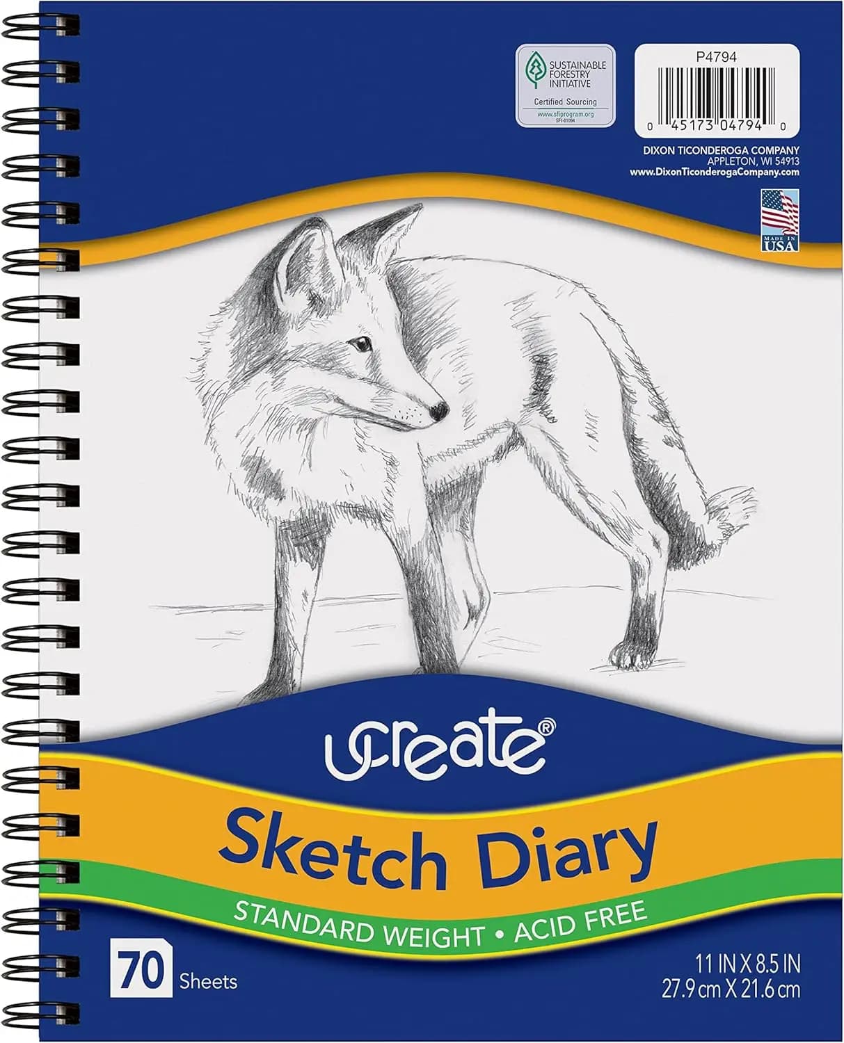 11" x 8.5" Sketch Diary, 70 Sheets, Spiral Bound Drawing Pad for Dry Media