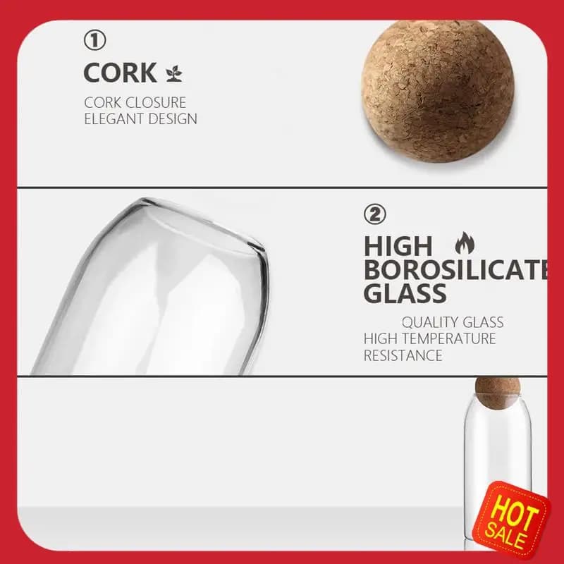 A08I Glass Food Storage Jars, Storage Jars with cork cap, set of 3, 1150 ml, glass containers, sweet glass, storage jar