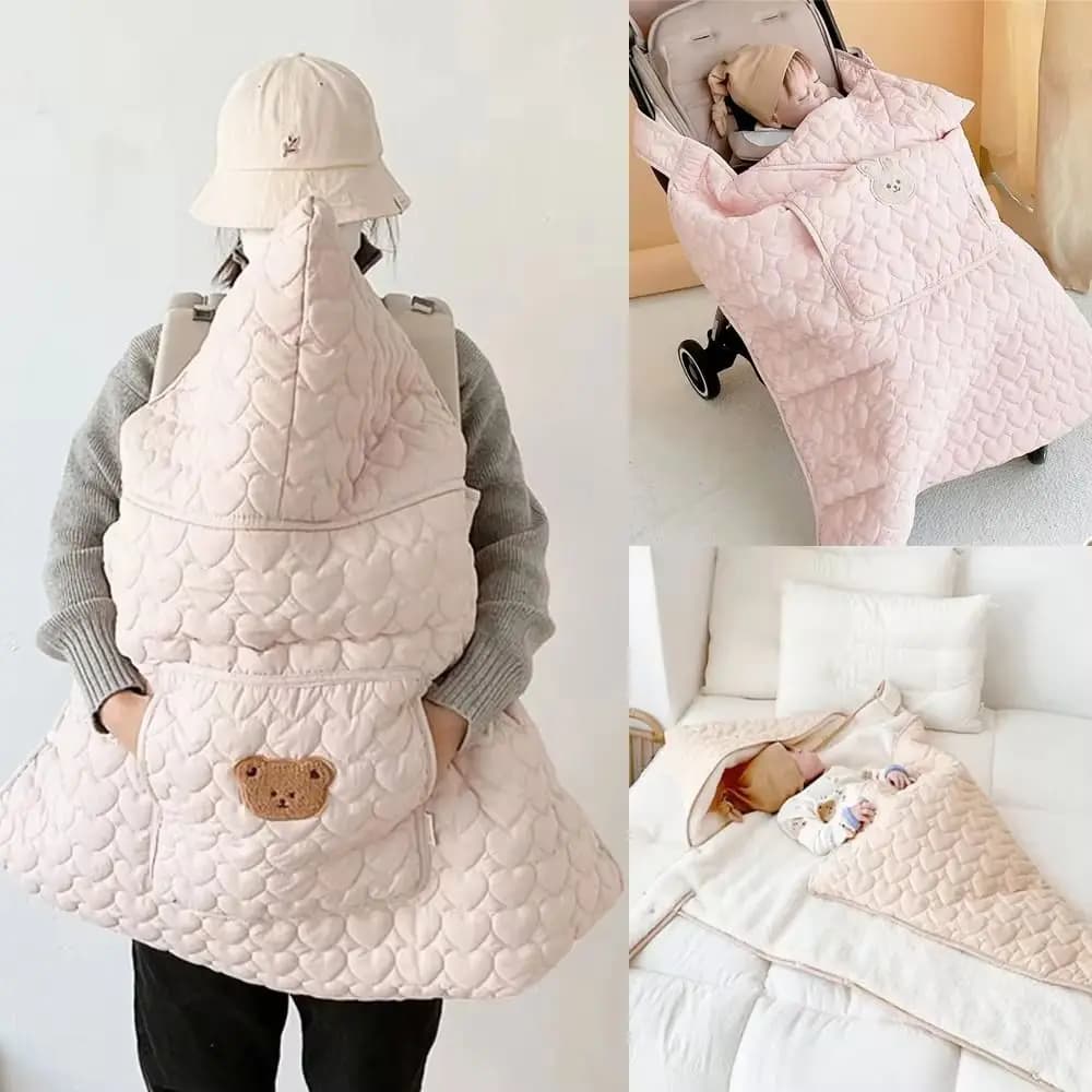 Coperta per passeggino con orso cartone animato, antivento, vita regolabile, copertura per trolley per bambini, morbida e impermeabile, per neonato, autunno