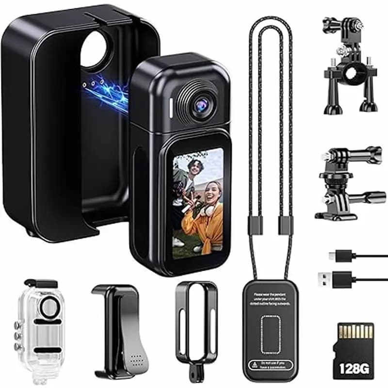 Mini sports camera HD 2.4G WiFi with POV recording, 1.47 inch magnetic touch screen, 1080P, outdoor laptop, 180° ° Rotating lens for YouTube