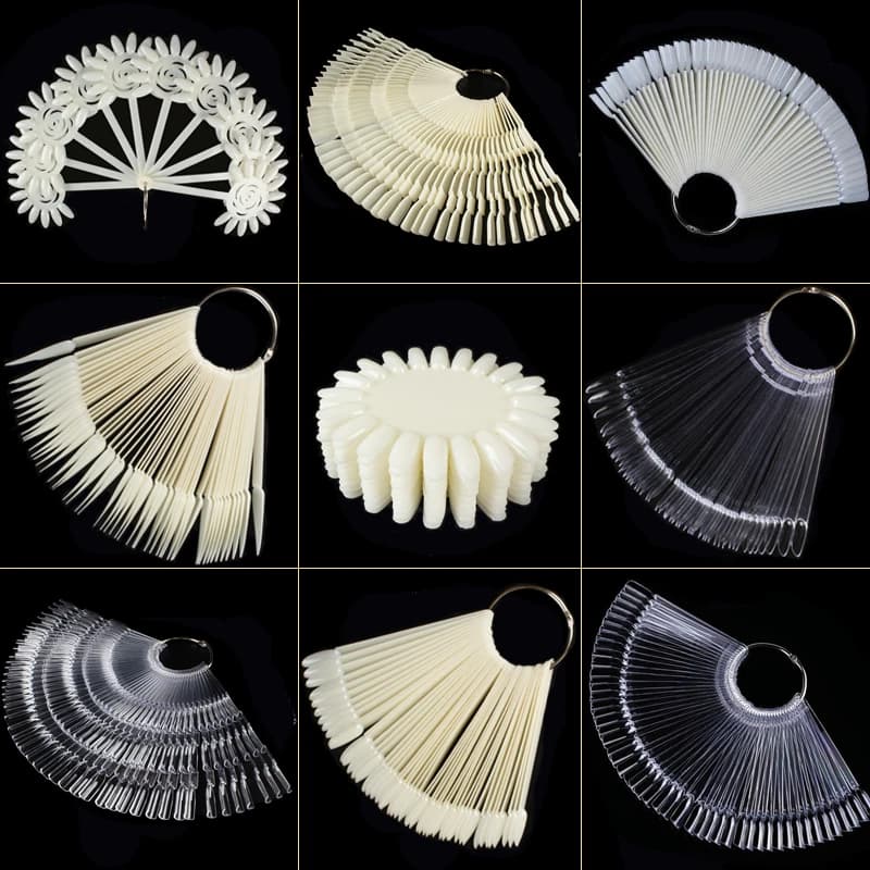 1 set punte per unghie finte trasparenti naturali nere display per nail art stile ventaglio ovale campione per unghie punte per supporto per smalto pratica strumenti per manicure