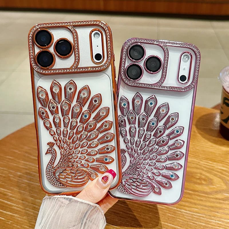 Nuova cassa del telefono antiurto del pavone di placcatura di colore solido di lusso per iPhone 17 Pro Max 15 13 14 16 Pro Max copertura posteriore del paraurti