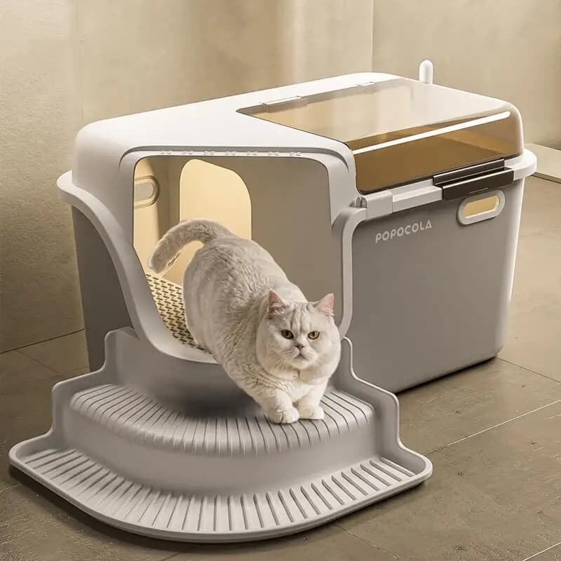 Nuova Grande Lettiera per Gatti con Design a Corridoio, Vassoio Chiuso Anti-Odore e Anti-Schizzi, Toilette per Gattini con Coperchio, Accessori per Gatti