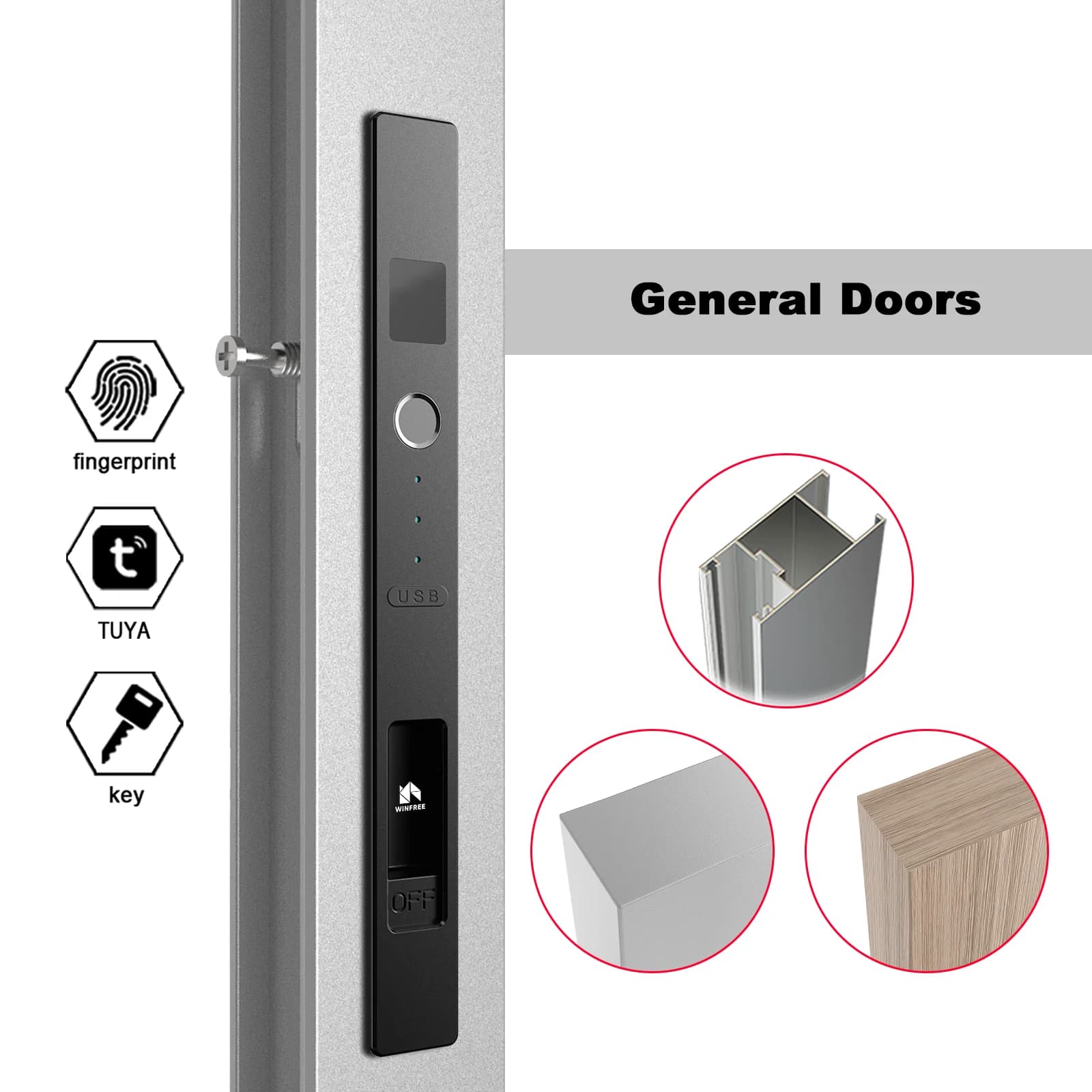 WINFREE porta scorrevole Smart Lock serratura per impronte digitali Tuya Bluetooth protezione di sicurezza porta in legno per giardino Patio balcone