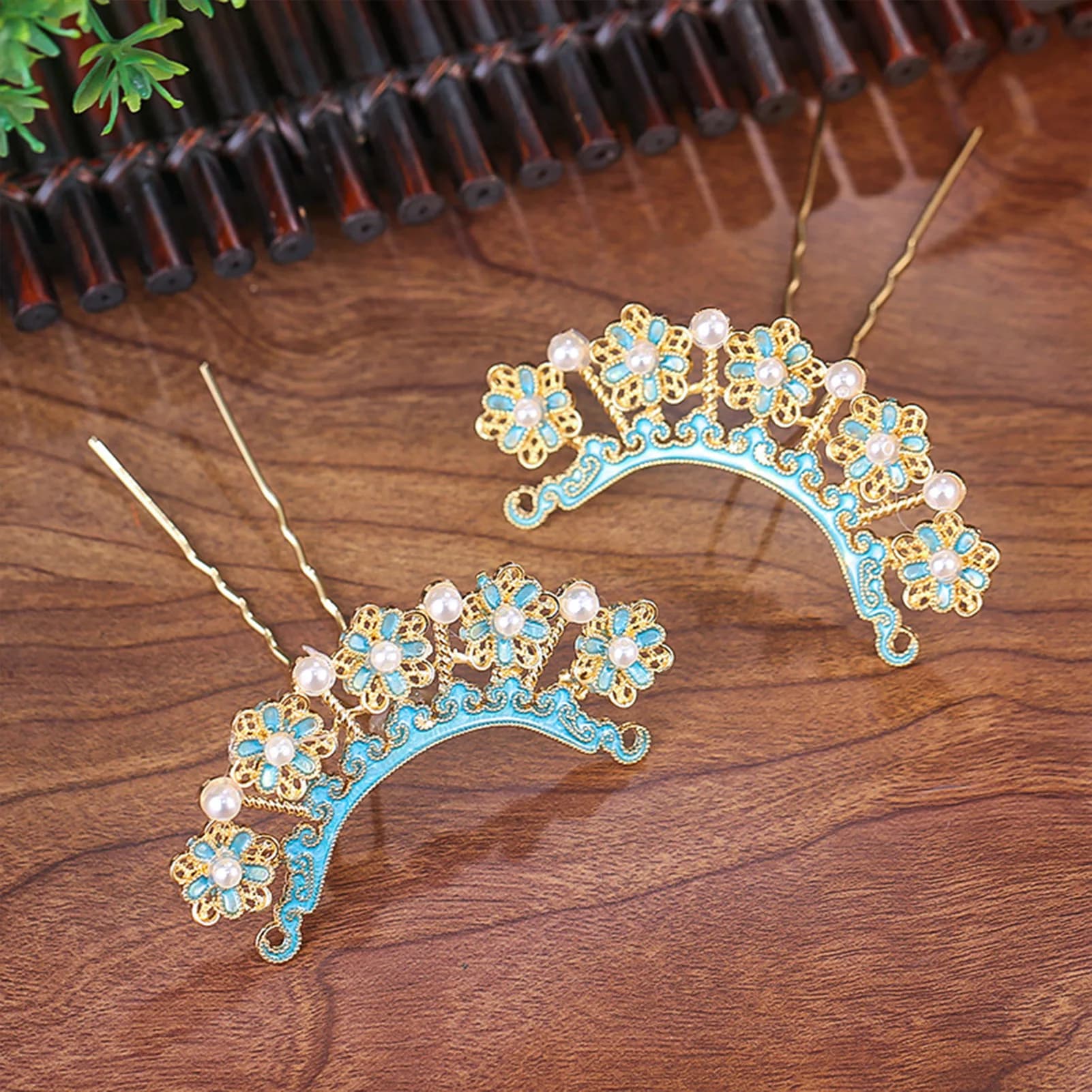 Traditional enameled hair clips with fake pearls for Hanfu cosplay, Chinese style hair accessories for women, ideal for festivals