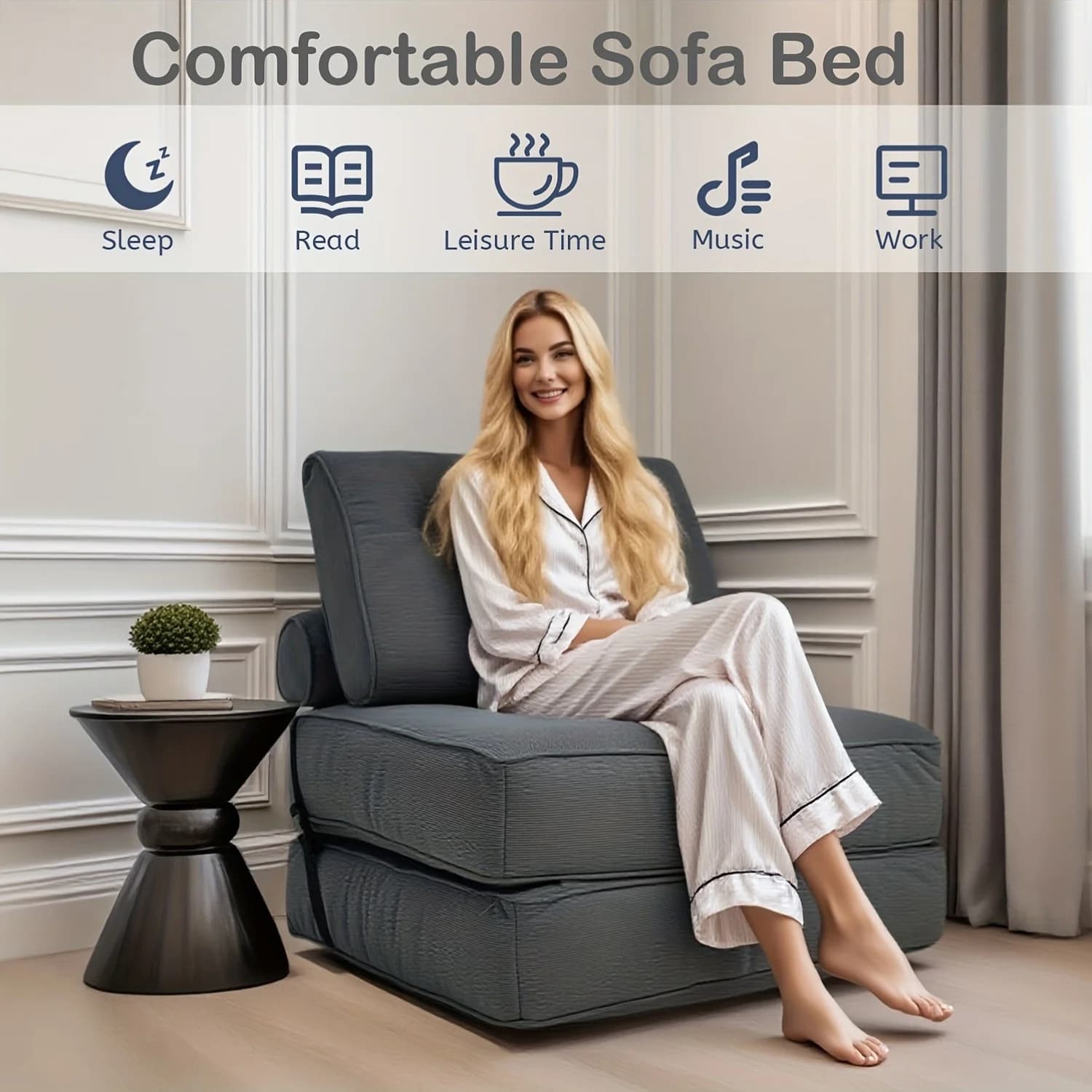 Divano Letto Pieghevole, Poltrona Multifunzionale, Divano Letto Trasformabile (Modello Grigio, 3 Misure Disponibili) con Schienale Pieghevole