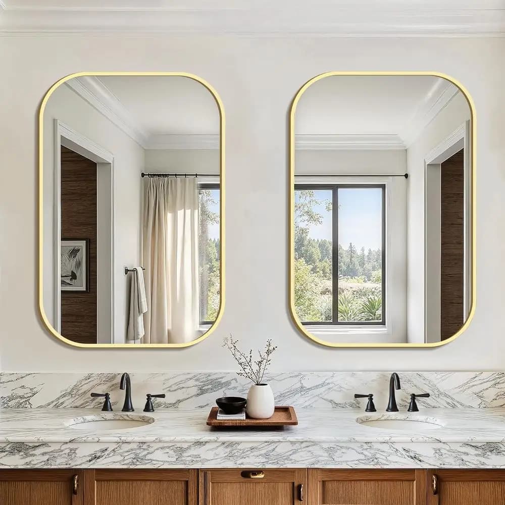 Specchio da Bagno o da Parete, Confezione da 2, 24" x 36", Specchio da Bagno o da Appoggio, con Cornice in Metallo, da Appendere Orizzontalmente o Verticalmente (Oro)