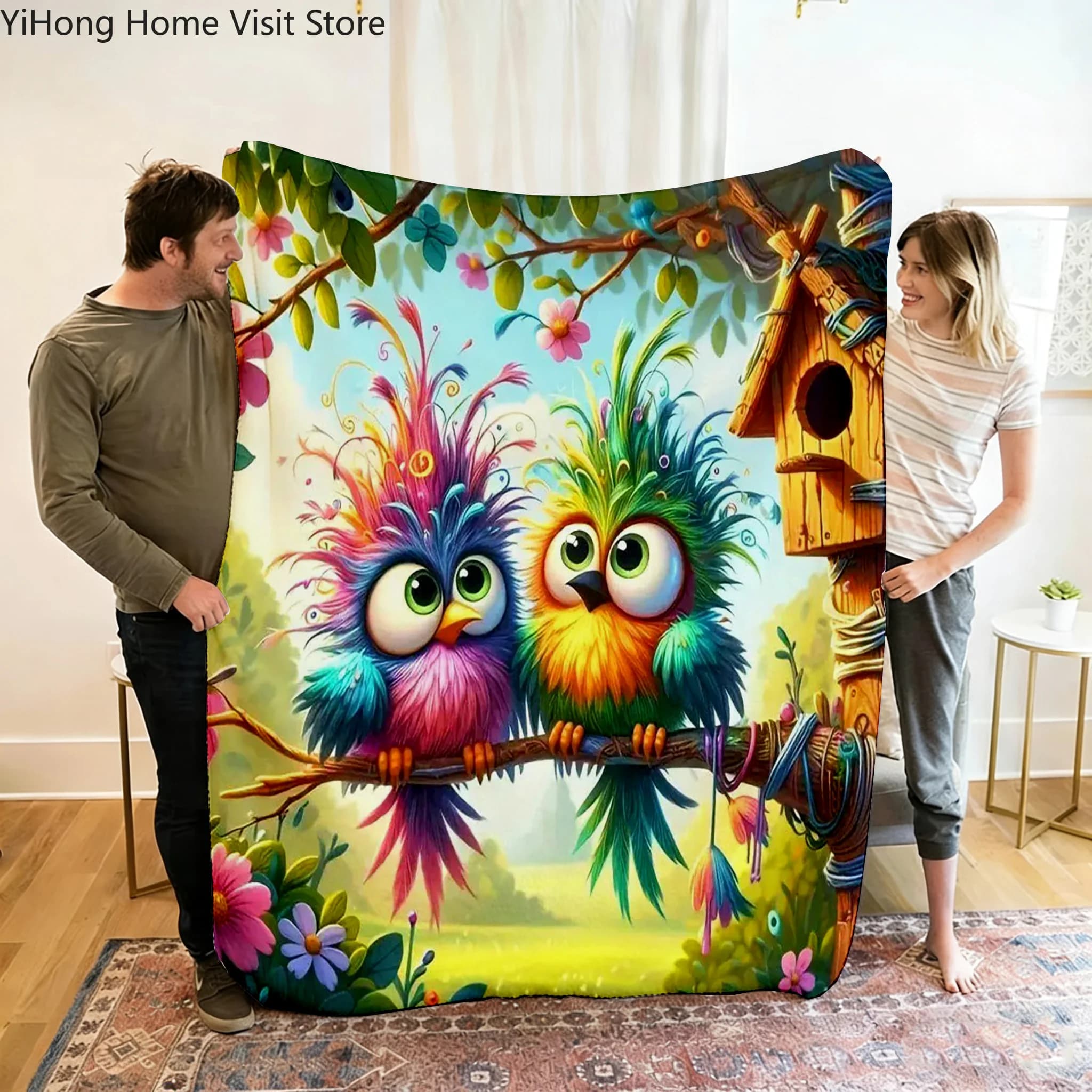 1PC Bird Animal Cute Blanket Comfortable skin friendly soft sofa living room bed bedroom blanket suitable for travel and gifts
