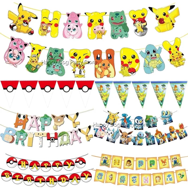Pokemon Buon Compleanno Bandiera Banner Decorazioni per feste Shinny Sling Pikachu Compleanno Set Articoli per feste Regali per baby shower Tirare
