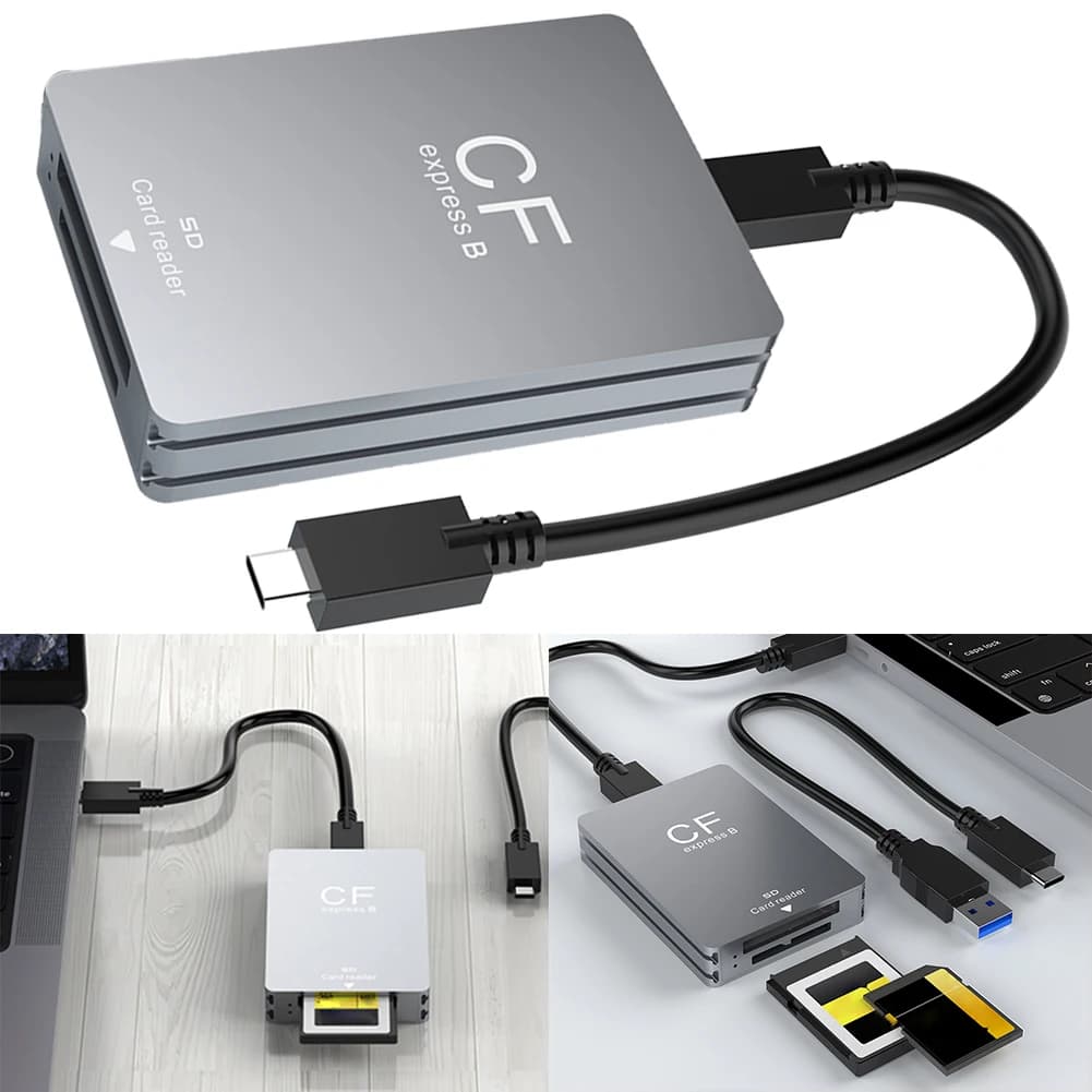 Lettore di schede SD CFexpress Type B 2 in 1, adattatore per schede CFexpress USB 3.2 10Gbps a doppio slot con cavo USB C a USB C/A per SLR