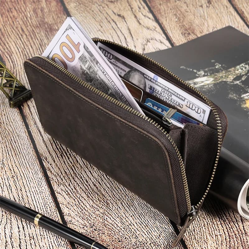 Retro Wild Horse Leather Wallet for Men - RFID Business Long Style Premium Leather Money Clip Men's Wallet
