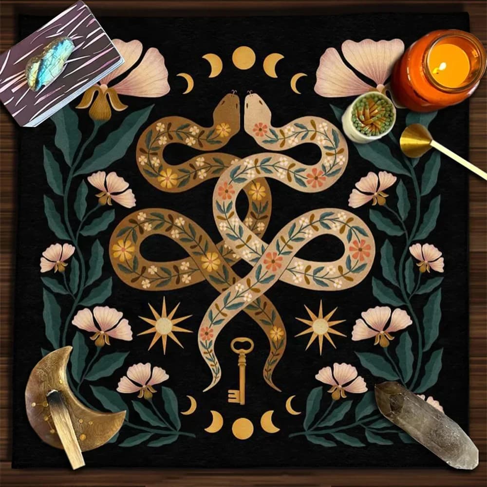 Serpente Pianta Altare Panno Fiore Fasi lunari Tarocchi Carta Tovaglia Gioco da tavolo Fortuna Astrologia Oracolo Card Pad Arazzo da parete