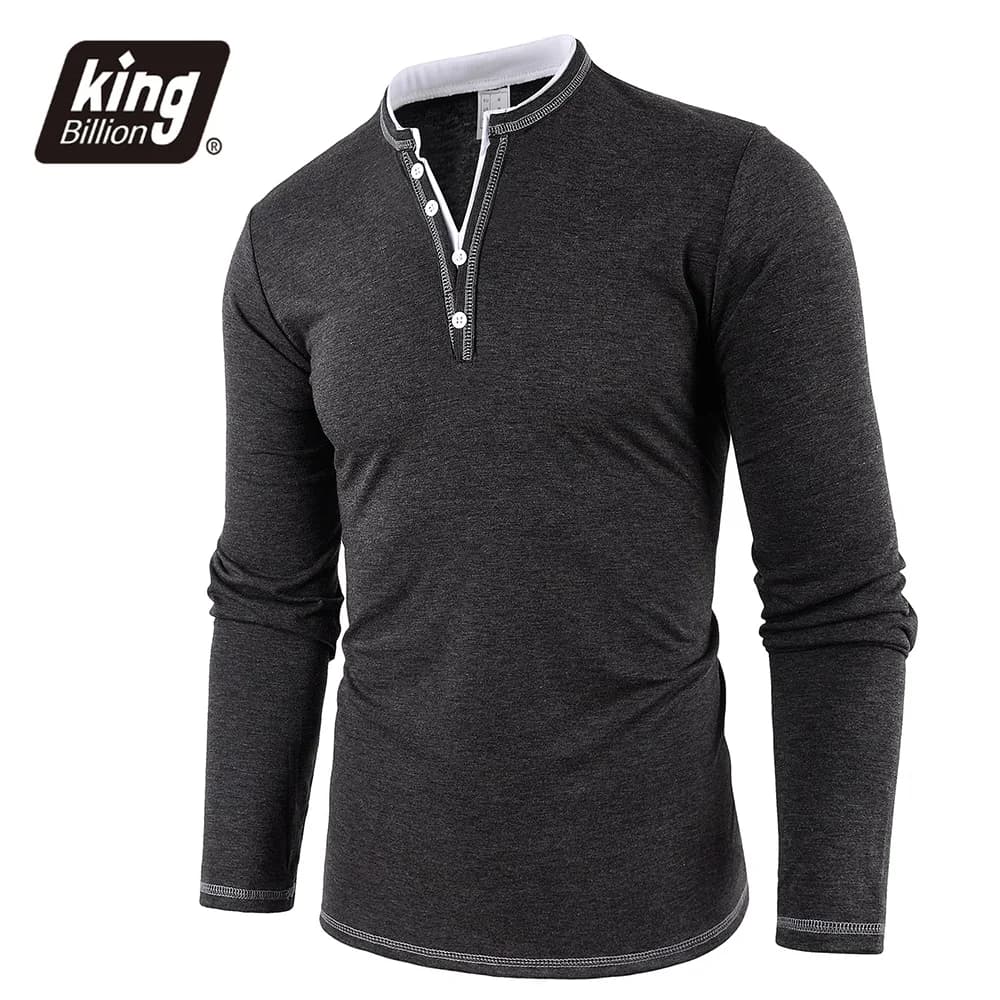 T-shirt da uomo a maniche lunghe in cotone primavera estate con scollo a V, comoda stile semplice, elasticizzata, morbida e traspirante