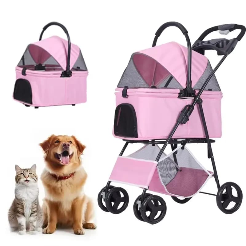 Passeggino per Animali Domestici P02 a 4 Ruote, Leggero e Pieghevole, per Cani e Gatti, Ideale per Viaggi all'Aperto