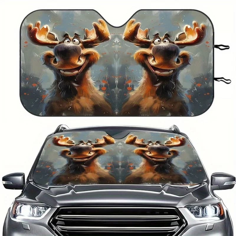 1Pcs Playful Moose Car Windshield Sun Shade, Vibrant Design, Easy Installation