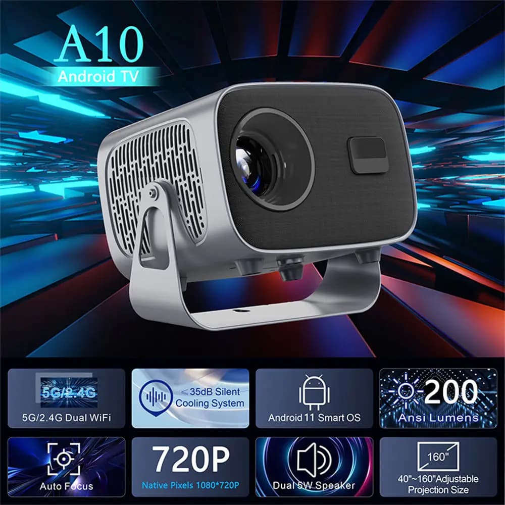 Proiettore Smart A10 in Offerta, Mini Proiettore Portatile 4K 5G WiFi, Home Cinema 1080p Android 11.0 per Proiezioni all'Aperto