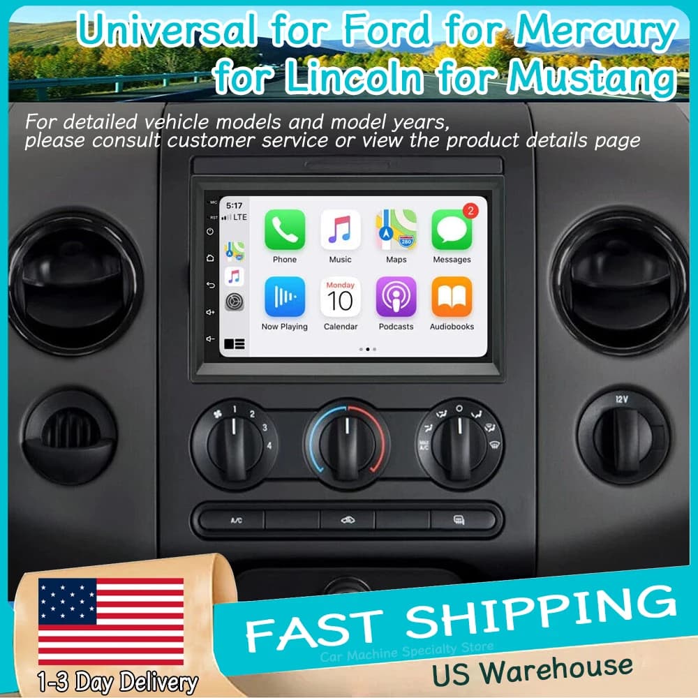 Autoradio Android 15 da 7 pollici per Ford, Mercury, Mustang con Carplay, Android Auto, Bluetooth, FM/RDS, SWC + Telecamera di Retromarcia AHD