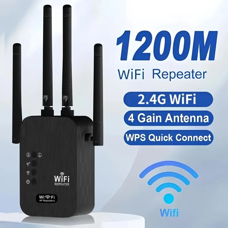 Ripetitore WiFi Ultra-Veloce 1200M con 4 Antenne ad Alto Guadagno, Connessione tramite App, Forte Penetrazione del Segnale, Supporta Fino a 35 Dispositivi