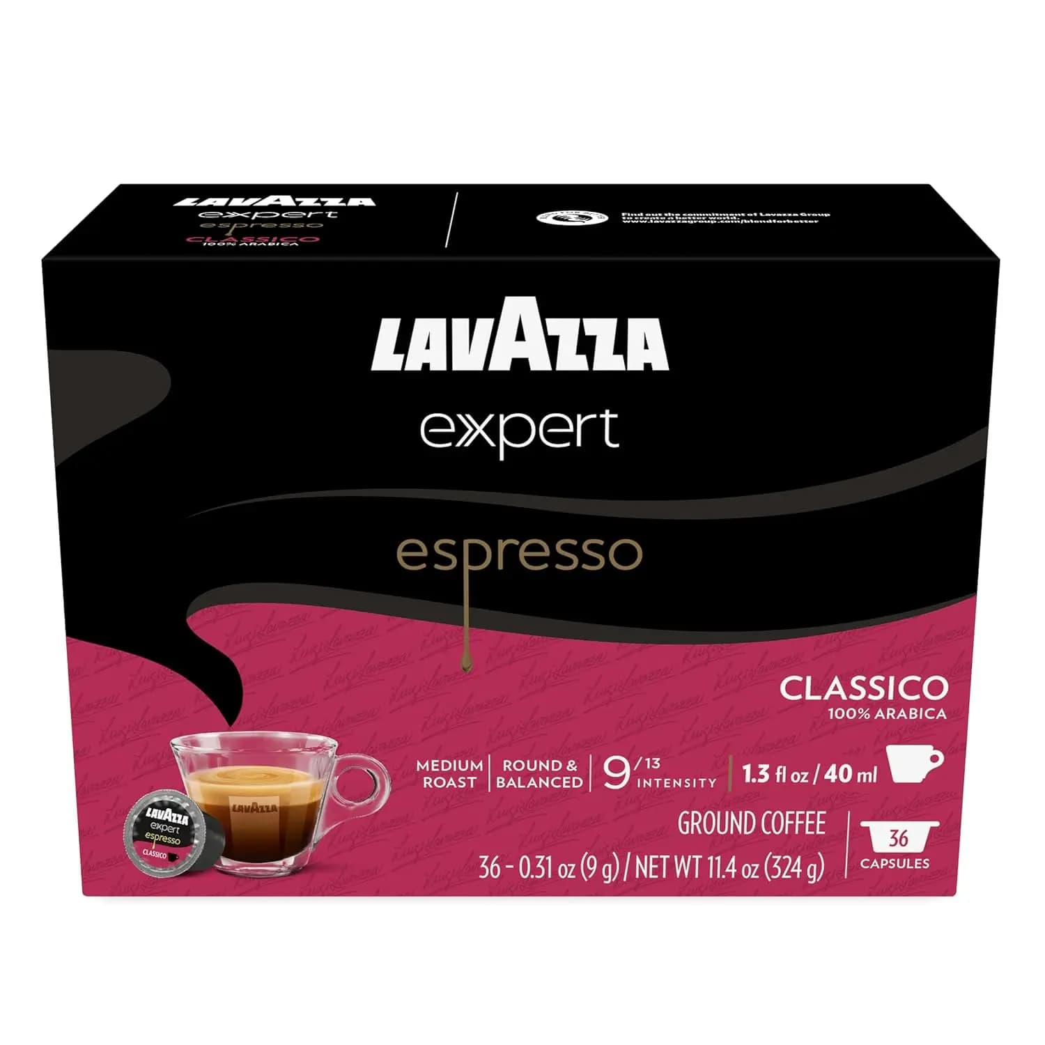 Capsule di Espresso Arabica Tostatura Media Premium, Compatibili con Macchine Lavazza Classy, 36 Capsule