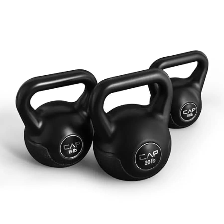 Set di Kettlebell in Cemento Rivestito in Vinile per Allenamento di Forza a Casa: 10 lb, 15 lb, 20 lb, Neri, per Cardio e Allenamento Funzionale