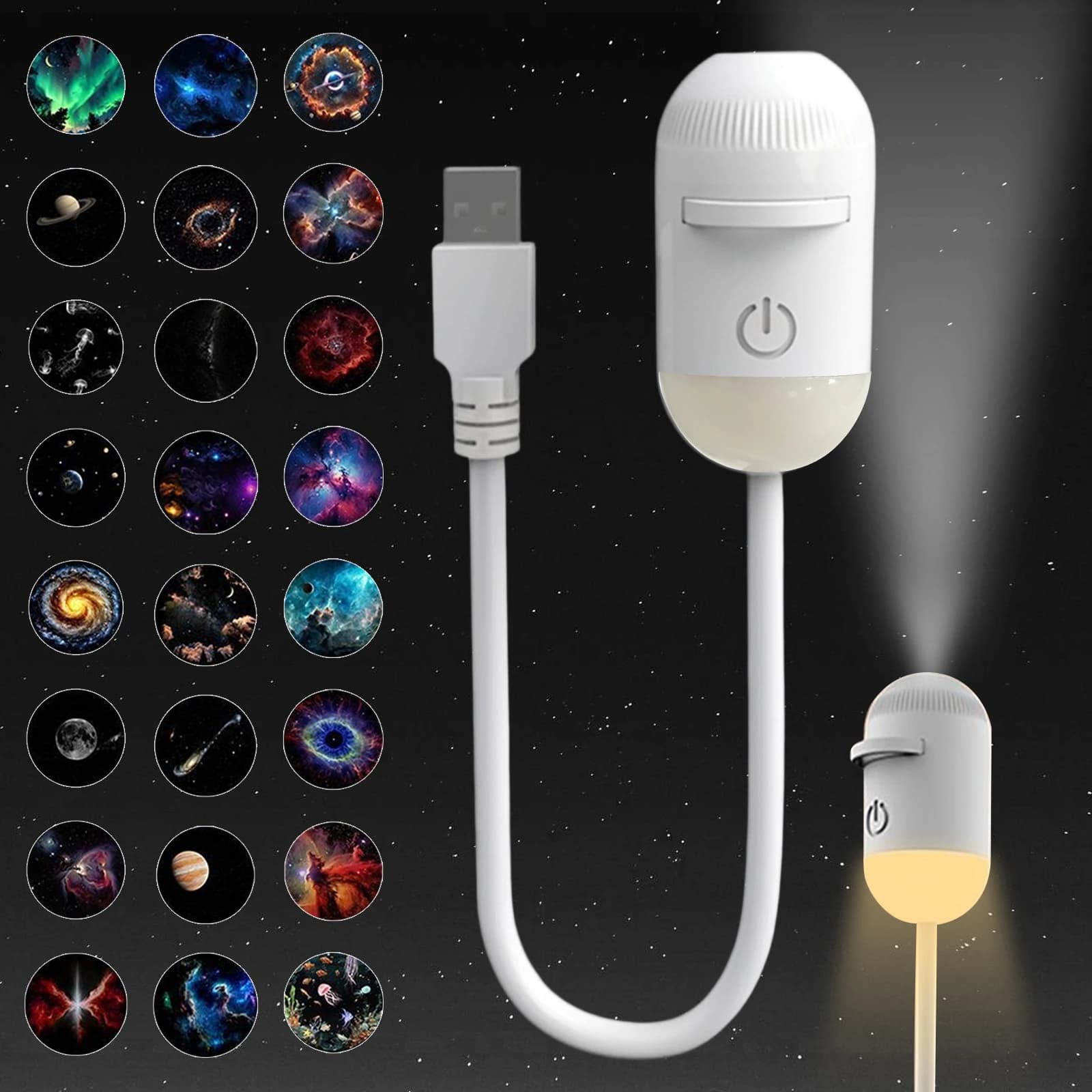 Proiettore Galassia 2-in-1 con 3-24 diapositive, Luce Notturna a Proiezione Stellata per Soffitto e Parete, Lampada per Camera da Letto