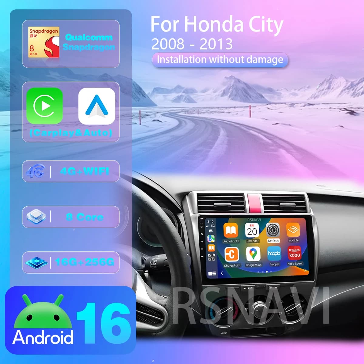 Android 16 Carplay Car Radio Multimedia Player For Honda City 2008 2009 2010 2011 2012 2013 2014 Autoradio Stereo 2din Qualcomm